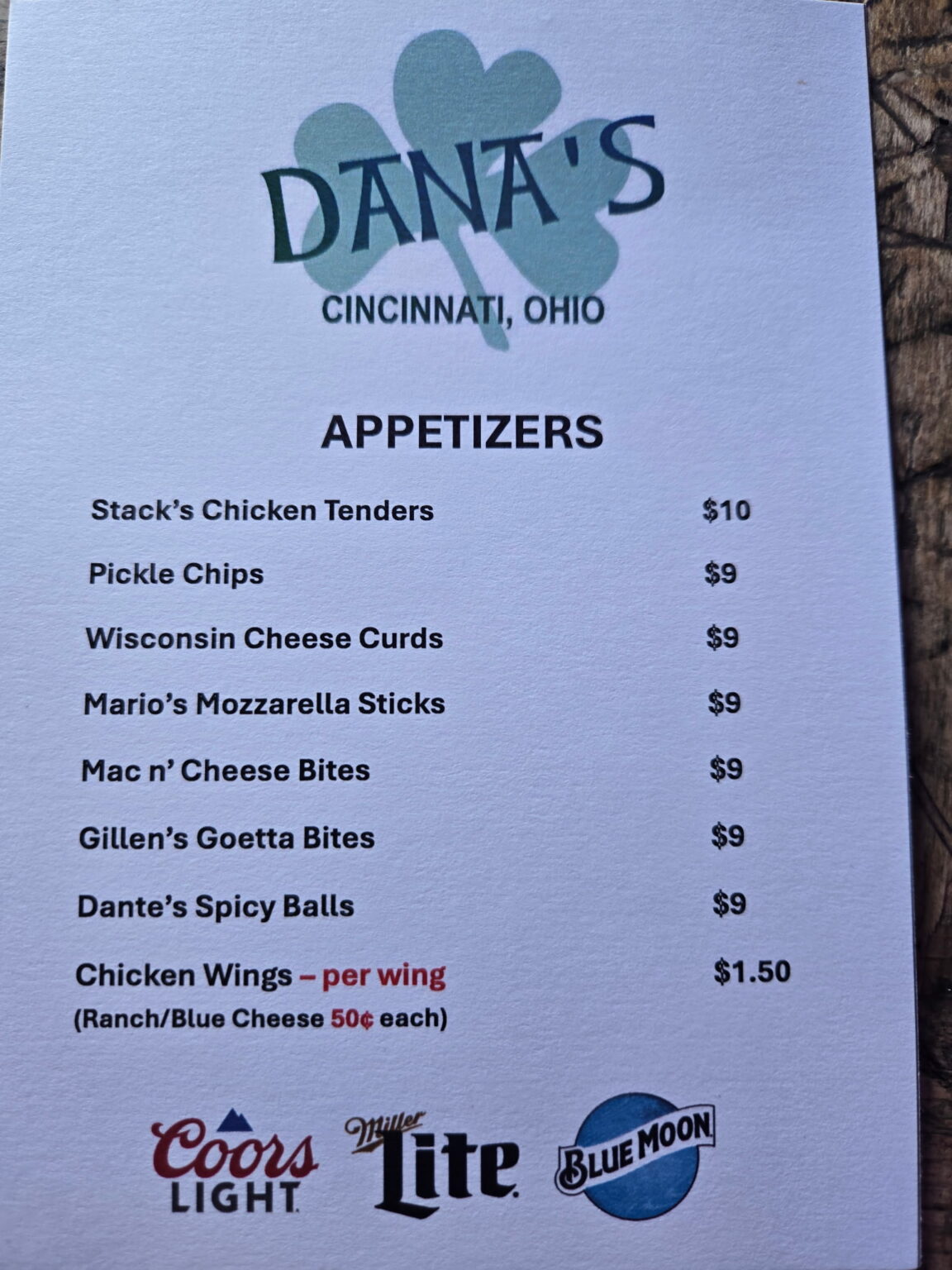 Menu - Dana Gardens - 1832 Dana Avenue - (513)-631-BEER